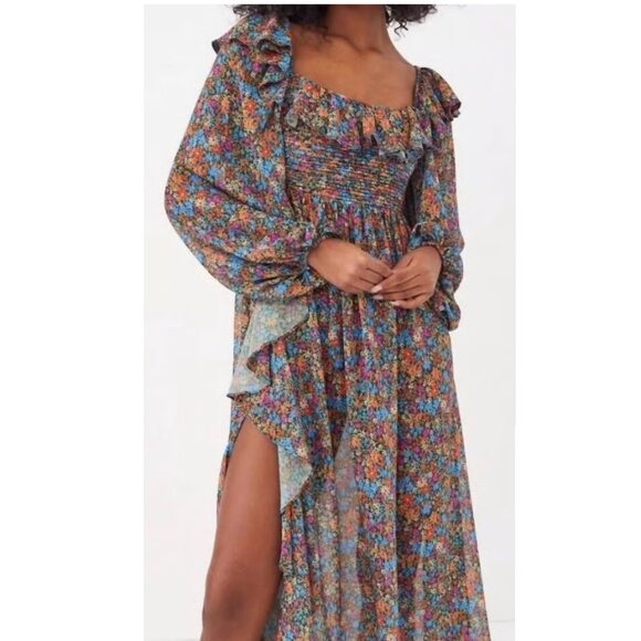 NWT FOR LOVE AND LEMONS BRITTANY LONG SLEEVE FLORAL PRINT MIDI DRESS SIZE S - Picture 2 of 9